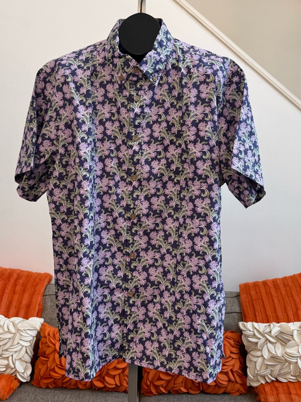 NWOT Yiume Men's Purple Floral Hawaiian Shirt Cotton Aloha Shirt / Tropical